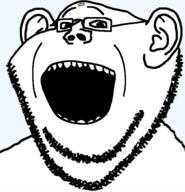 ear eyebrows forehead_lines forehead_wrinkles glasses open_mouth soyjak stubble subvariant:soyimp variant:impish_soyak_ears // 574x596 // 104.6KB