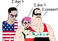 amerimutt angry arabic_text arm baathism blood blood_from_eyes blood_from_mouth blood_on_face bloodshot_eyes blush breasts bruise buff choker closed_mouth clothes crying ear enbie female flag flag:iraq flag:kuwait flag:united_states frown gigachud glasses gulf_war hair hand hat holding_object implied_rape iraq kuwait mustache open_mouth pink_hair saddam_hussein smile soyjak stubble subvariant:chudjak_seething sunglasses text united_states variant:chudjak variant:cobson variant:gapejak variant:soyak // 676x477 // 195.3KB