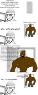 Hamas_2(namefag) albert_(user) black_skin buff clothes computer dissapointed door glasses hat islam looking_down mouse open_mouth sad satoko_fans_arent_white_(NameFag) scared scarf screen smile smug soyjak stubble subvariant:soyak_(concerned) text variant:cobson variant:soyak wordswordswords yellow_sclera // 1315x3228 // 505.9KB