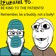 artist:garry_nealson asylum clothes glasses happy hat hospital looking_at_each_other mask patient poster smile stubble subvariant:emmanuel surgeon text uniform variant:gapejak variant:markiplier_soyjak // 2073x2073 // 560.5KB