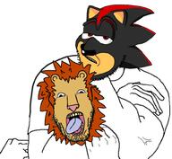 beard choke choke_hold crying ear eyelids lion lion_king open_mouth red_eyes shadow_the_hedgehog sonic_the_hedgehog stubble tounge_out variant:bernd variant:markiplier_soyjak variant:smugjak white_shirt // 992x912 // 628.5KB