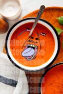 bloodshot_eyes crying food mustache open_mouth soup soyjak spoon text tongue variant:bernd yellow_teeth // 535x800 // 1019.8KB