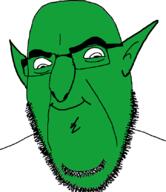 big_nose cheeks closed_mouth ear glasses goblin green_skin nose pointy_ears small_mouth smile soyjak stubble variant:cobson // 722x833 // 58.4KB