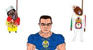 albania apuilia arm aryan blue_eyes brown_hair brown_skin calabria closed_mouth clothes ear flag flag:Apulia flag:calabria flag:puglia glasses hair hanging islam italy open_mouth rope sicily smile soyjak stubble subvariant:brunetto subvariant:chudjak_front subvariant:muscular_chud text variant:chudjak white_skin // 2500x1350 // 503.5KB