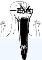 crying glasses hair hand open_mouth selfish_little_fuck soyjak stubble subvariant:wewjak teeth variant:cryboy_soyjak variant:excited_soyjak variant:soyak // 640x901 // 16.9KB