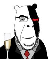 clothes danganronpa:_trigger_happy_havoc danganronpa_(series) glasses monokuma necktie smile soyjak stubble suit variant:cobson video_game wine // 680x713 // 142.9KB