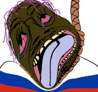 bloodshot_eyes crying dead flag flag:russia glasses hair hanging mustache open_mouth purple_hair rope shitskin soyjak stubble suicide template tongue tranny variant:bernd yellow_teeth // 768x719 // 282.6KB