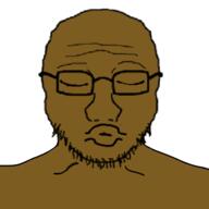 black_skin closed_eyes glasses kiss soyjak stubble subvariant:soyak_front variant:soyak // 400x400 // 38.1KB