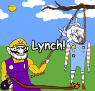 ack blue_sky bomb cloud crying glasses hair_ornament hanging lynching mindwave mustache nintendo overalls sky stubble sun tranny variant:bernd variant:gapejak variant:wahjak video_game wario warioware // 1560x1500 // 167.0KB