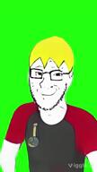 ai_generated arm badge closed_mouth clothes crossed_arms full_body glasses green_screen nate oh_when_the_saints_are_marching_in smug soyjak stubble that_one_fucking_picture_of_nate_being_a_smug_little_bastard variant:soyak viggle yellow_hair // 720x1280, 19.6s // 5.3MB