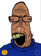 angry award beard brown_skin crying euromutt european european_union flag flag:european_union glasses mutt open_mouth red_eyes retard series:fusionjaks series:muttverse shitskin soyjak star_(symbol) stubble subvariant:euromutt subvariant:europarrot sweater teeth variant:markiplier_soyjak variant:parrotjak yellow_teeth // 594x797 // 24.9KB