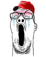 closed_eyes clothes crying ear glasses hat maga soyjak stubble variant:reaction_soyjak // 555x678 // 209.4KB