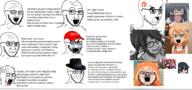 anger_mark anime bloodshot_eyes cap clothes concerned crazed crying donald_trump fedora frown glasses hand hands_up hat maga multiple_soyjaks open_mouth soyjak stubble subvariant:soyak_(crazed) text thick_eyebrows tongue umaru variant:cryboy_soyjak variant:soyak // 3200x1493 // 2.9MB