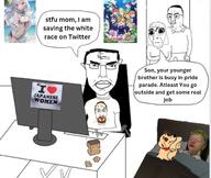 3soyjaks anglo_bvll_(namefag) anime arm computer dog doll_(user) father full_body girl glasses hand i_heart incel japan keyboard loli mother safedyoddha_(poojeet) speech_bubble subvariant:hornyson subvariant:pol_face subvariant:science_lover swastika text variant:chudjak variant:cobson variant:markiplier_soyjak woman women you_don't_understand // 658x556 // 388.3KB