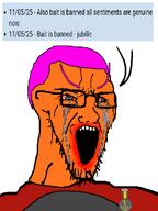 crying jubille_(user) lipstick nate orange_skin purple_hair red_eyes red_shirt variant:soyak // 768x1024 // 93.5KB