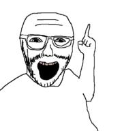 glasses hair mustache open_mouth pointing soyjak stubble teeth variant:abortion_lover // 584x627 // 28.9KB