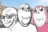 3soyjaks clothes daddy's_girl ear female femjak glasses hair irl_background ominous pink_hair smile soyjak stubble subvariant:wholesome_soyjak variant:gapejak variant:soyak vein // 1500x1000 // 500.9KB