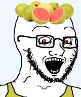 food fruit glasses guava insane open_mouth psycho red_eyes stubble tank_top variant:soyak // 665x800 // 177.0KB