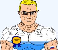 altai arm award blue_eyes buff closed_mouth clothes eastern_orthodox farmer flag flag:altai flag:russia glasses hair orthodox_cross russia soyjak subvariant:chudjak_front subvariant:muscular_chud text transparent transparent_background tshirt variant:chudjak vein yellow_hair // 1059x929 // 54.3KB