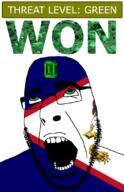 ahegao american_samoa animal bald_eagle bird country eagle emerald flag flag:american_samoa gem glasses green green_eyes hair looking_up open_mouth schlog_color_event soyjak soyjak_blog stubble teeth text threat_level_green united_states variant:cobson won // 721x1115 // 198.5KB