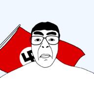 chud eyebrows flag flag:nazi_germany glasses hair looking_at_you nazism open_mouth soyjak variant:patriotjak // 1023x1023 // 38.2KB