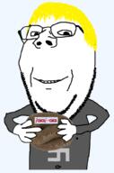 arm caca glasses hair hand holding_object holding_poop nate nazism nipple poop smile soyjak soyjak_party stubble subvariant:wholesome_soyjak swastika variant:gapejak yellow_hair // 676x1021 // 169.7KB