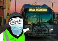 arm bus cap clothes coronavirus_pandemic glasses hand hat irl_background mask mouth_mask pointing police public_transit soyjak surgical_mask variant:feraljak // 871x613 // 720.6KB