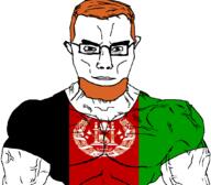 afghan afghanistan arm blue_eyes brown_eyes buff closed_mouth clothes ginger ginger_beard ginger_hair glasses hair red_hair soyjak subvariant:chudjak_front subvariant:muscular_chud template tshirt variant:chudjak vein // 1059x929 // 202.2KB