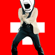 angry animated country cross dance flag flag:switzerland full_body gangnam_style glasses irl open_mouth soyjak stubble switzerland variant:cobson // 300x460 // 505.4KB