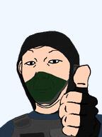 armor blue_uniform clean_shaven ear glove hood looking_at_you masked smile stalker stalker_mercenary thumbs_up variant:kuzjak vest // 810x1080 // 101.2KB