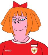 blue_eyes bowtie coat_of_arms eagle emblem femjak football indonesia jersey mymy_(ongezellig) netherlands ongezellig pink_skin red_shirt subvariant:gapejak_female subvariant:wholesome_soyjak uniform variant:gapejak // 1064x1218 // 117.2KB
