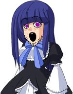 anime bernkastel blue_hair bowtie clothes female hair open_mouth purple_eyes soyjak stubble umineko variant:uminekojak video_game // 343x440 // 114.8KB