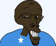 black_skin flag:somalia glasses long_nose skinny stubble subvariant:wholesome_soyjak teeth_showing ugly variant:gapejak yellow_eyes // 1170x968 // 96.4KB