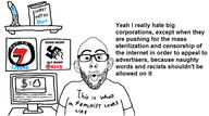 alt_right antifa arm book capitalism clothes computer counter-signal_meme dildo dollar ear feminism feminist flag glasses harry_potter money nazism no_symbol open_mouth oreo patreon poop poster shelf stubble swastika table text tshirt variant:nojak youtube // 1635x909 // 639.0KB
