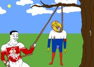 2soyjaks arm asian belarus bloodshot_eyes buff closed_mouth clothes communism crying drawn_background ear full_body glasses grass hand hanging holding_object holding_rope irl leg lynching mustache neovagina noose open_mouth outdoors purple_hair ribbon_of_saint_george rope russia smile smug soyjak tongue tranny tree variant:bernd variant:chudjak yellow_skin yellow_teeth z_(russian_symbol) // 2100x1500 // 345.3KB