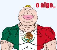 aryan blue_eyes buff chud_(boorufag) chud_(soybooru) flag:mexico mexico or_something series:mexico_is_white spanish_text subvariant:chudjak_front subvariant:meximutt_front3 subvariant:muscular_chud variant:chudjak variant:meximutt white_skin yellow_hair // 1059x929 // 158.8KB