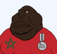 angrygoy_(user) award black_skin closed_mouth countrywar ethnic_war fat flag flag:morocco morocco obese soyjak stubble transparent_background trend:aryan variant:meximutt // 888x849 // 21.7KB