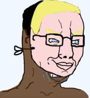 blue_eyes brown_skin clenched_teeth crying glasses hair mask smirk smug soyjak variant:chudjak white_skin // 700x753 // 129.4KB