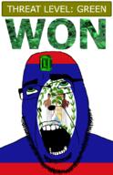 ahegao arm axe belize black_skin brown_skin closed_mouth clothes country emerald flag flag:belize foot gem glasses green green_eyes hair hammer hand looking_up oar open_mouth saw schlog_color_event ship soyjak soyjak_blog stubble teeth text threat_level_green tree variant:cobson white_pants won wreath // 721x1115 // 234.1KB
