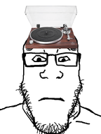 glasses looking_at_you object_on_head record_player recordplayer stubble subvariant:neutralplier variant:markiplier_soyjak white_background // 600x800 // 107.8KB