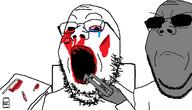 2soyjaks angry arm beaten blood blood_drip blood_from_eyes blood_from_mouth blood_on_face bloodied_teeth bloodshot_eyes broken_teeth closed_mouth crying dangling_eye eye_socket frown glasses gore grey_skin hacksaw hand holding_object injury knife open_mouth pliers saw soyjak stubble subvariant:wholesome_soyjak sunglasses surgery table variant:gapejak // 1402x800 // 83.7KB
