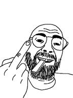 glasses hair hand middle_finger open_mouth soyjak stubble teeth template vape variant:daedaluson // 472x629 // 21.4KB