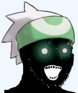 black_skin brendan clothes glowing_eyes hat headband hoenn nintendo open_mouth pokemon pokemon_emerald soyjak stubble thougher variant:soyak video_game // 716x857 // 247.2KB
