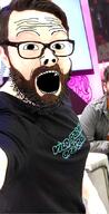 beard brown_hair clothes glasses greg_miller hair irl merge mustache open_mouth soyjak stubble tshirt variant:gapejak video_game // 433x852 // 643.5KB