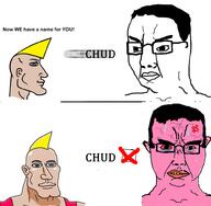 2soyjaks anger_mark angry bloodshot_eyes chad chad_thundercock chud crying glasses pink_skin soyjak sweating variant:chudjak vein virgin_vs_chad // 985x962 // 278.3KB