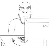 closed_mouth clothes computer concerned disappointed frown glasses screen soyjak stubble text variant:markiplier_soyjak // 614x582 // 22.5KB