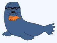 animal blue_skin eating fish glasses grey_eyes looking_at_you open_mouth orange_skin seal series:animaljaks stubble transparent_background variant:fishboy variant:suomijak // 2736x2072 // 74.3KB