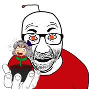 anime antenna clothes glasses hair hand holding_object konpaku_youmu open_mouth perro_hold plant reddit soyjak stubble touhou variant:el_perro_rabioso video_game // 430x400 // 79.1KB