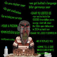 angry artist:crimsonvoidhydra1488 beard black_background blood bloodshot_eyes clenched_teeth crying edit esl esl_pajeet_gooner glasses gooner greentext hand headphones india keyboard moustache pajeet poop poopjeet rotten_teeth shitskin soyjak subvariant:feralrage text tissue typing variant:feraljak // 1280x1280 // 577.3KB