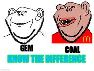 2soyjaks amerimutt anti_mutt brown_skin clothes coal ear gem imgflip.com know_the_difference lips mcdonalds mutt open_mouth red_shirt smile soyjak stubble subvariant:impish_amerimutt swede_(artist) template text variant:impish_soyak_ears // 600x450 // 56.9KB